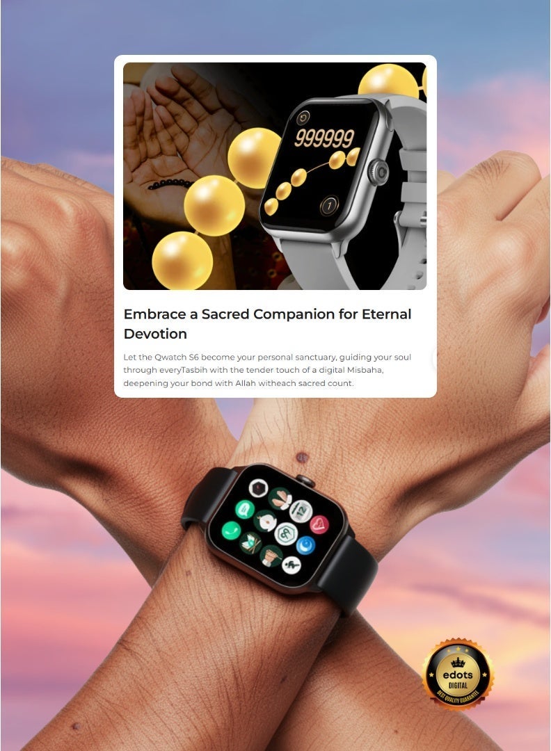 iQIBLA Quran Watch S6 | Smart Islamic Watch with Quran Audio, Tasbih Counter, Qibla Finder & Fitness Tracker - Black - Image 2